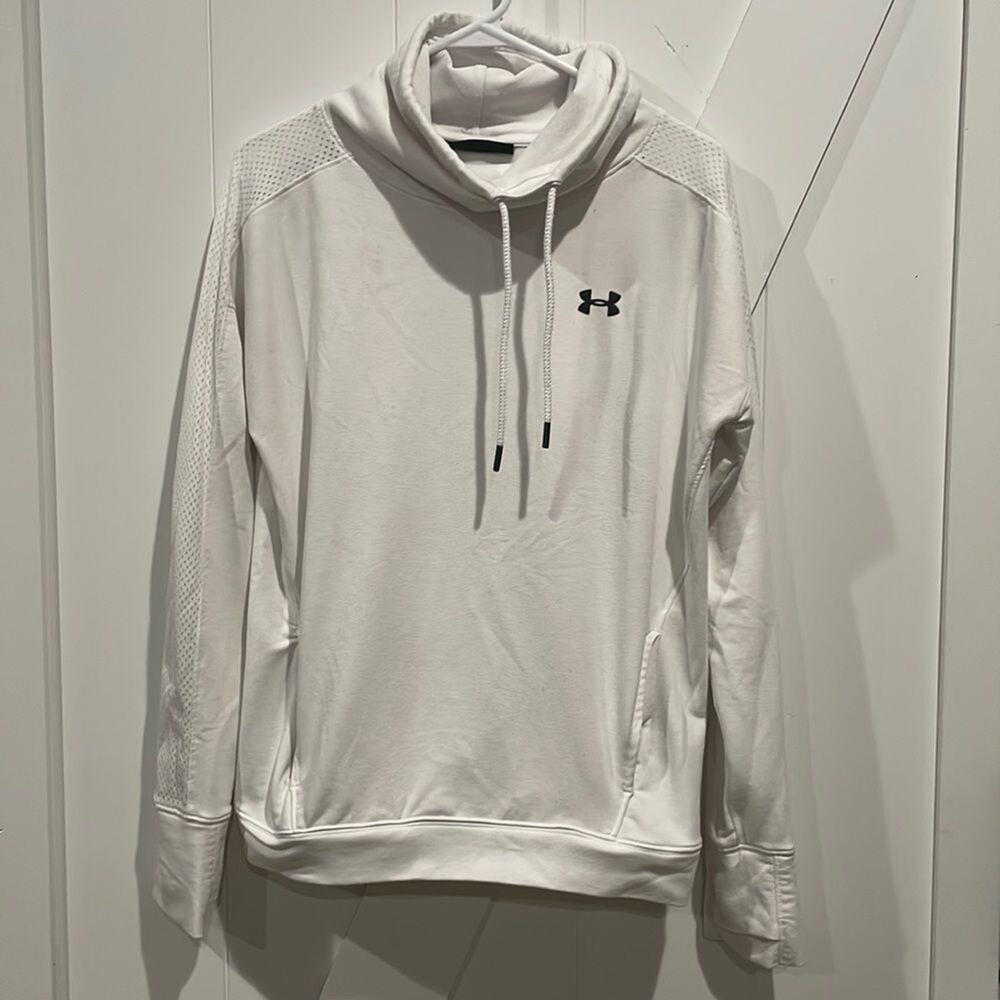 Under Armour Women's Size M Pullover Sweatshirt Cowel Neck White Athletic Hoodie